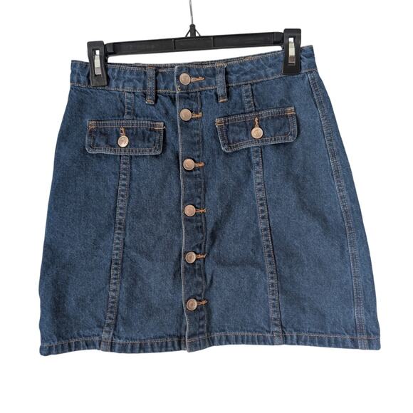 Harper Heritage A-Line Denim Mini Skirt S Button Front Utility 100% Cotton Blue - Picture 1 of 4